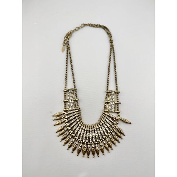 St Thomas Tribal Gold Tone Rhinestone Necklace Egypt Revival - Picture 1 of 7